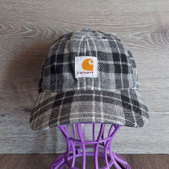 Carhartt Logo Flannel Baseball Cap Hat Plaid - Picture 1 of 5